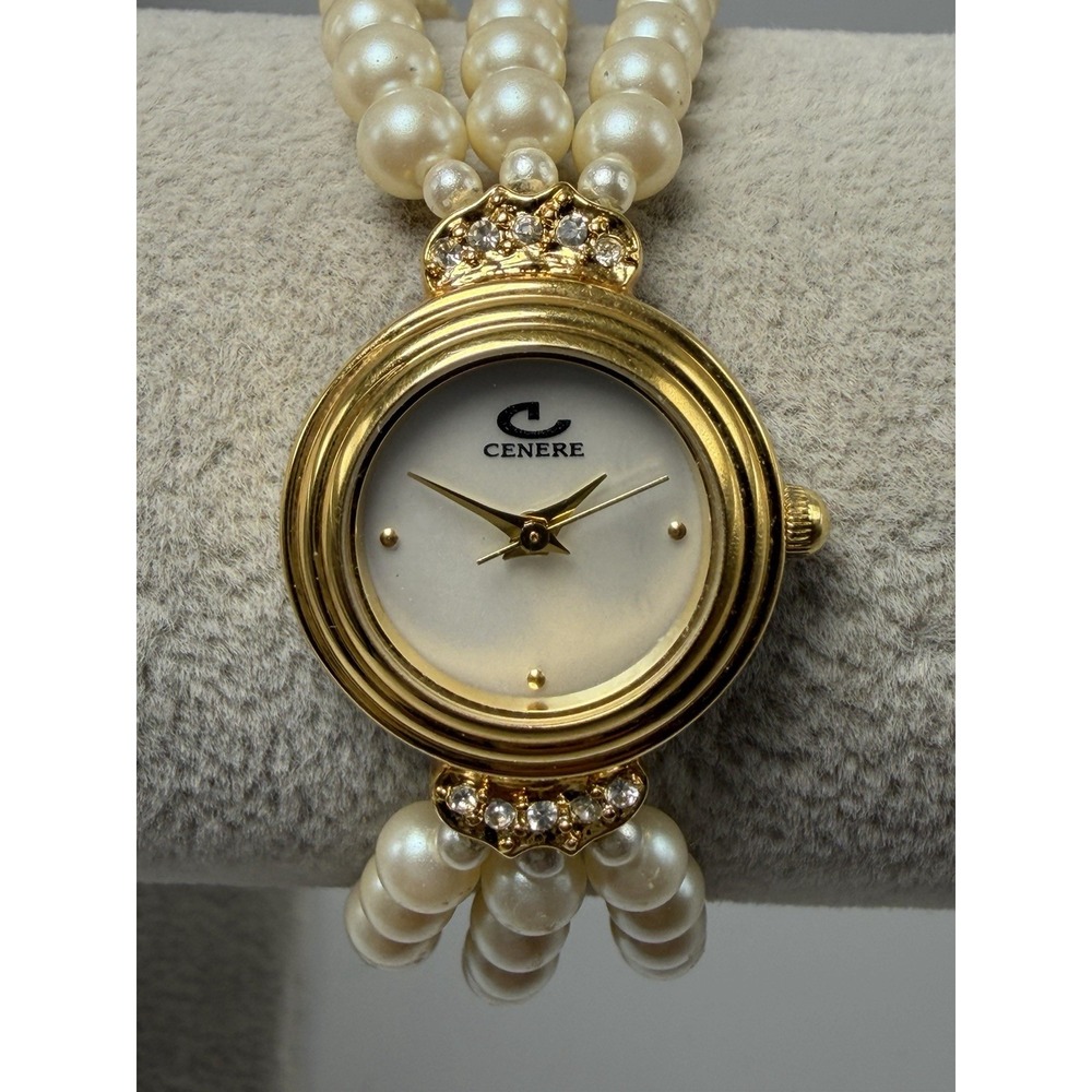 Cenere 8708 New Battery Faux Pearl Ladies MOP Watch 22MM 7" 18K Gold Plated
